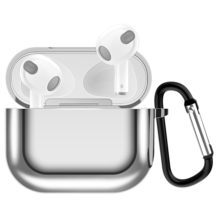

Electroplating TPU Earphone Protective Case for AirPods 3, with Hook(Silver)