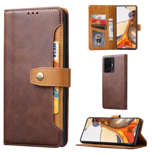 

For Xiaomi Mi 11T / Mi 11T Pro Calf Texture Double Fold Clasp Horizontal Flip Leather Case with Photo Frame & Holder & Card Slots & Wallet(Coffee)