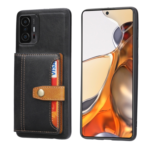 

For Xiaomi Mi 11T / Mi 11T Pro Calfskin Color Matching Shockproof TPU + PU Case with Holder & Card Slot(Black)