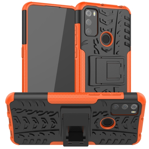 For Alcatel 3L (2021) Tire Texture Shockproof TPU+PC Protective Case with Holder(Orange)
