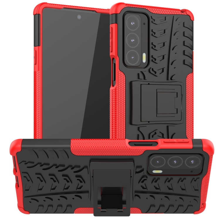 

For Motorola Edge 20 Tire Texture Shockproof TPU+PC Protective Case with Holder(Red)