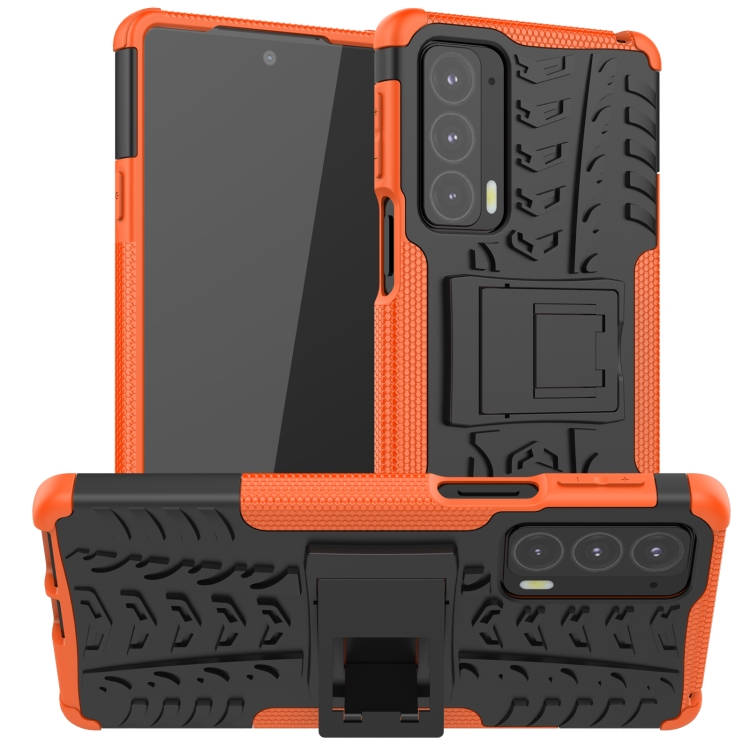 

For Motorola Edge 20 Tire Texture Shockproof TPU+PC Protective Case with Holder(Orange)