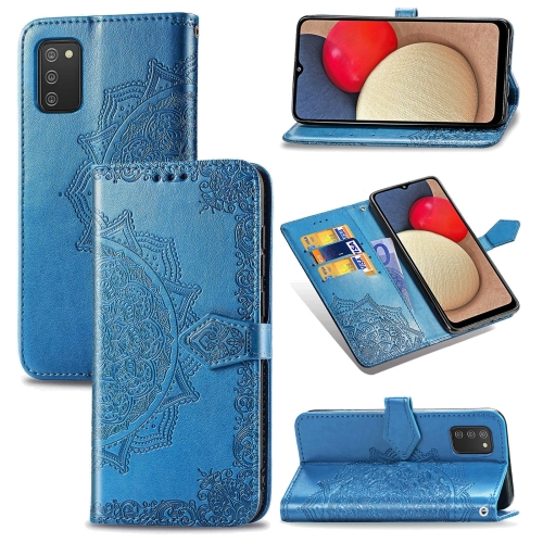 

For Samsung Galaxy A03s 166mm Mandala Flower Embossed Horizontal Flip Leather Case with Holder & Three Card Slots & Wallet & Lanyard(Blue)