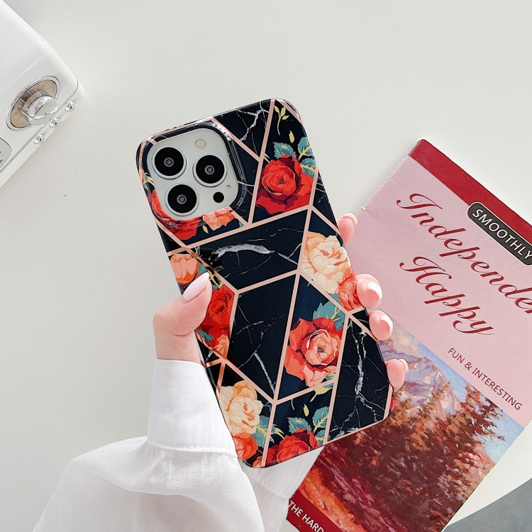 

Splicing Flower Pattern TPU Shockproof Protective Case For iPhone 13 Pro Max(Black Flowers)
