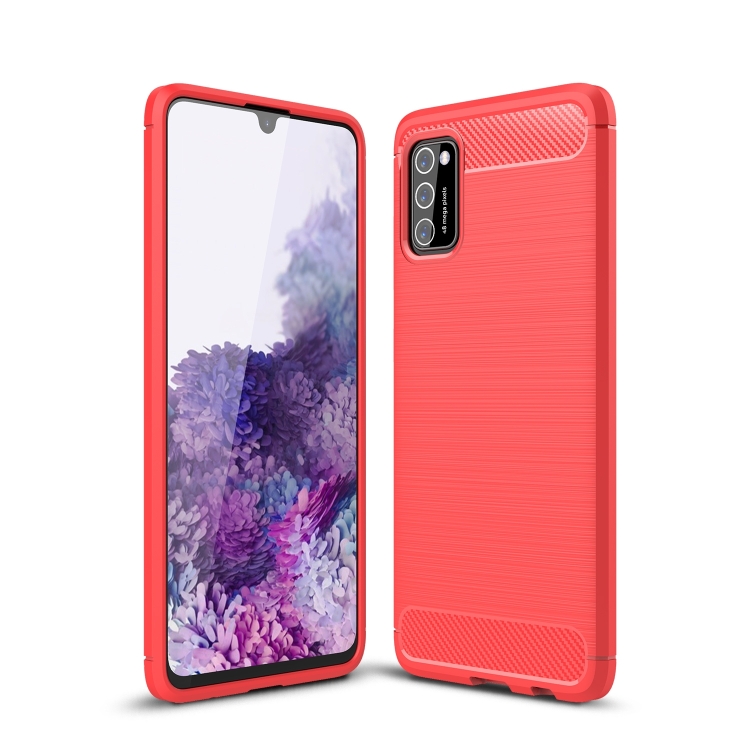 

For Samsung Galaxy A03s 166mm Brushed Texture Carbon Fiber TPU Case(Red)