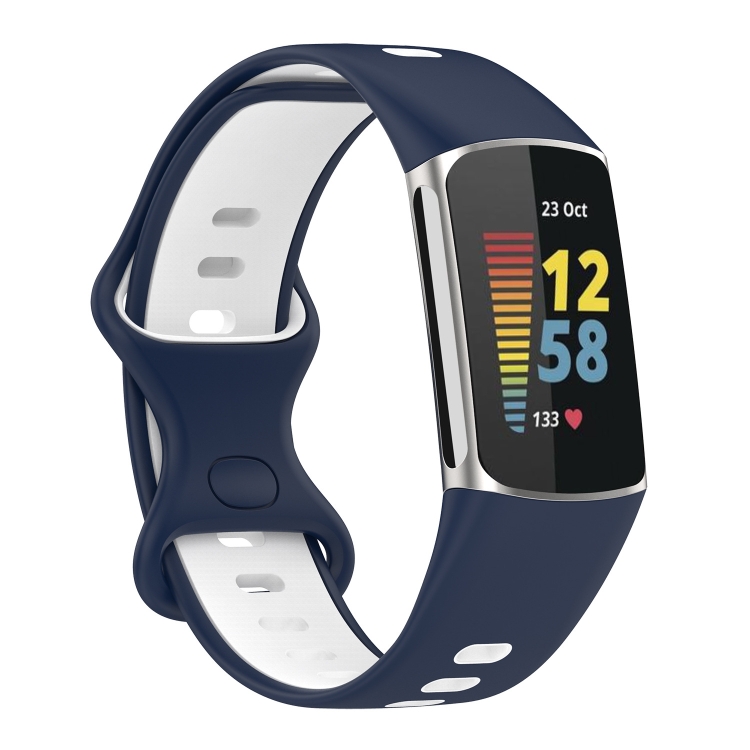 

For Fitbit Charge 5 Two-color Silicone Watch Band(Midnight Blue)