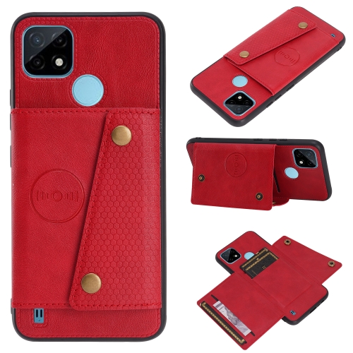 

For OPPO Realme C21Y Double Buckle PU + TPU Shockproof Magnetic Case with Card Slots & Holder(Red)