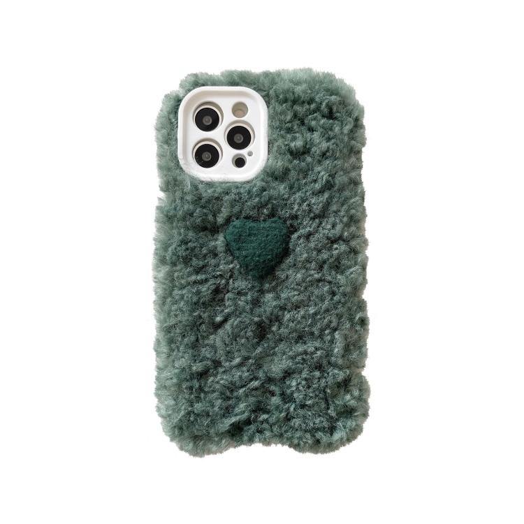 

Plush Heart Soft Protective Case For iPhone 13(Green)