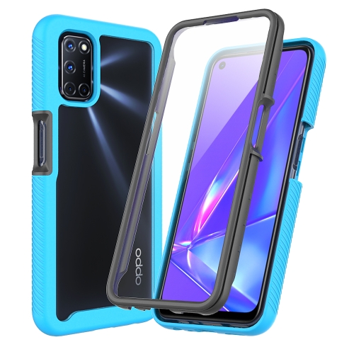 

For OPPO A52 / A72 / A92 Starry Sky Solid Color Series Shockproof PC + TPU Protective Case with PET Film(Sky Blue)