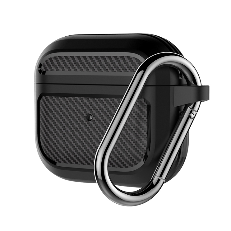 

Carbon Fiber TPU Thicken Shockproof Earphone Protective Case with Hook For AirPods 3(Black)
