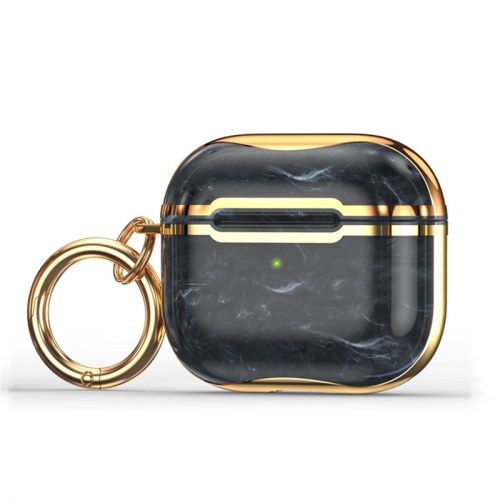 

Marble Texture Electroplating Frame Earphone Protective Case with Hook For AirPods 3(Black + Gold)