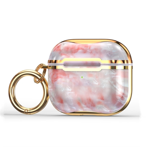 

Marble Texture Electroplating Frame Earphone Protective Case with Hook For AirPods 3(Pink + Gold)