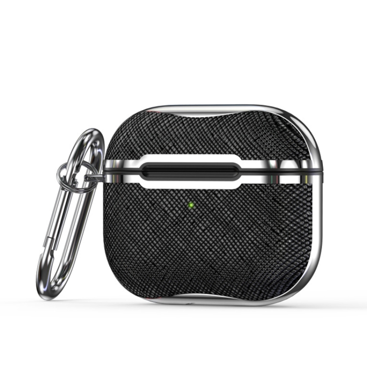 

Cloth Texture Electroplating Frame Earphone Protective Case with Hook For AirPods 3(Black + Silver)