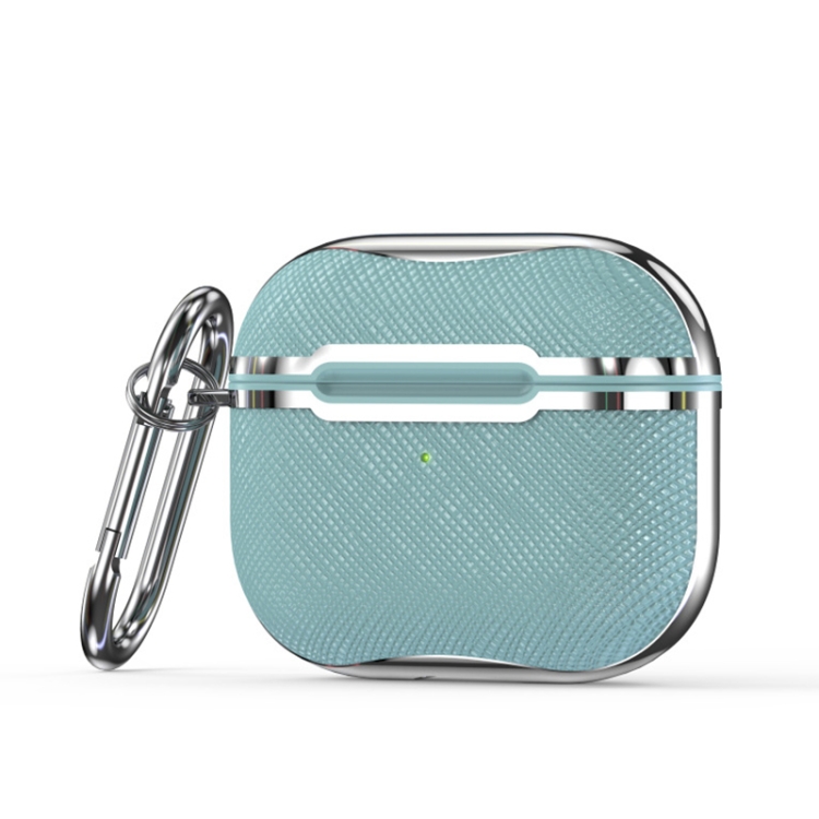 

Cloth Texture Electroplating Frame Earphone Protective Case with Hook For AirPods 3(Light Blue + Silver)