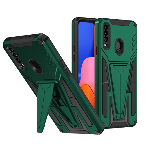 

For Samsung Galaxy A20s Super V Armor PC + TPU Shockproof Case with Invisible Holder(Dark Green)