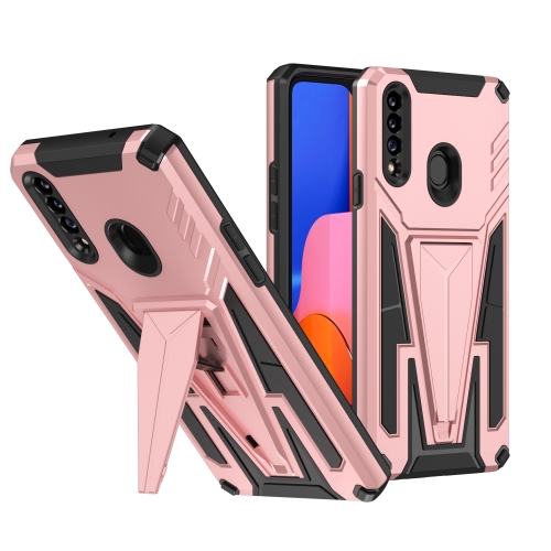 

For Samsung Galaxy A20s Super V Armor PC + TPU Shockproof Case with Invisible Holder(Rose Gold)