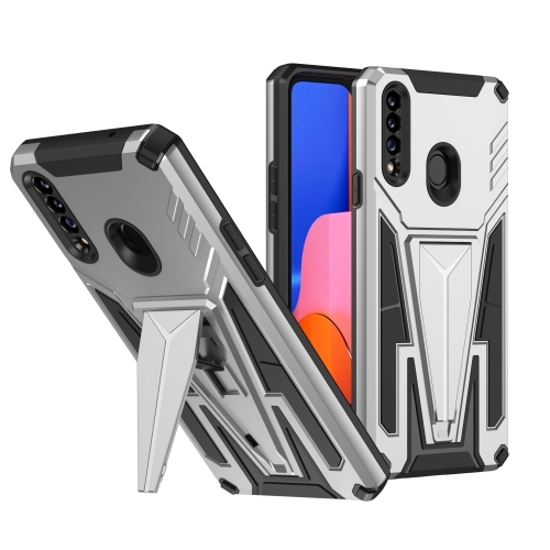 

For Samsung Galaxy A20s Super V Armor PC + TPU Shockproof Case with Invisible Holder(Silver)