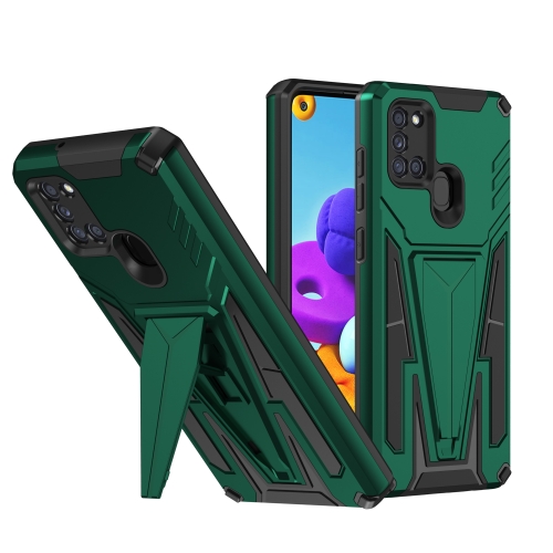 

For Samsung Galaxy A21s Super V Armor PC + TPU Shockproof Case with Invisible Holder(Dark Green)