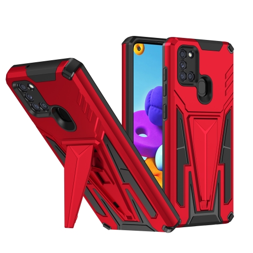 

For Samsung Galaxy A21s Super V Armor PC + TPU Shockproof Case with Invisible Holder(Red)