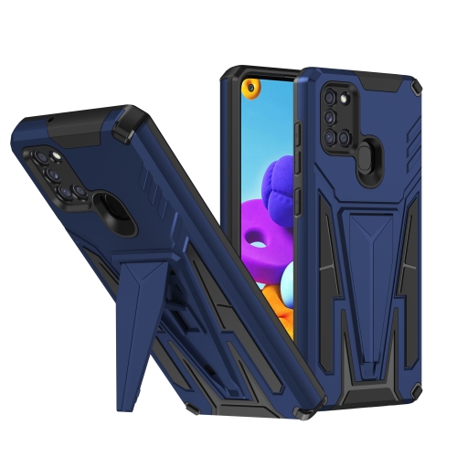 

For Samsung Galaxy A21s Super V Armor PC + TPU Shockproof Case with Invisible Holder(Blue)