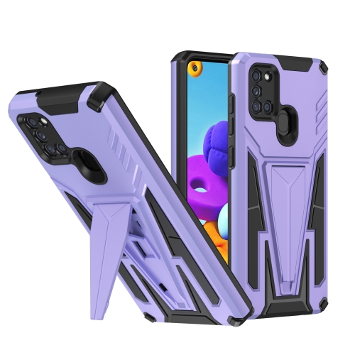 

For Samsung Galaxy A21s Super V Armor PC + TPU Shockproof Case with Invisible Holder(Purple)