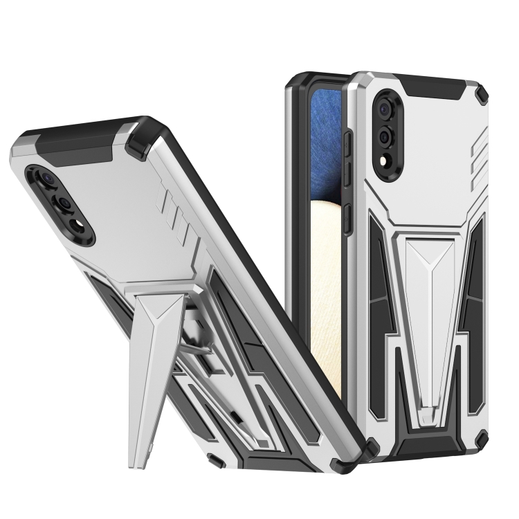 

For Samsung Galaxy A02 Super V Armor PC + TPU Shockproof Case with Invisible Holder(Silver)