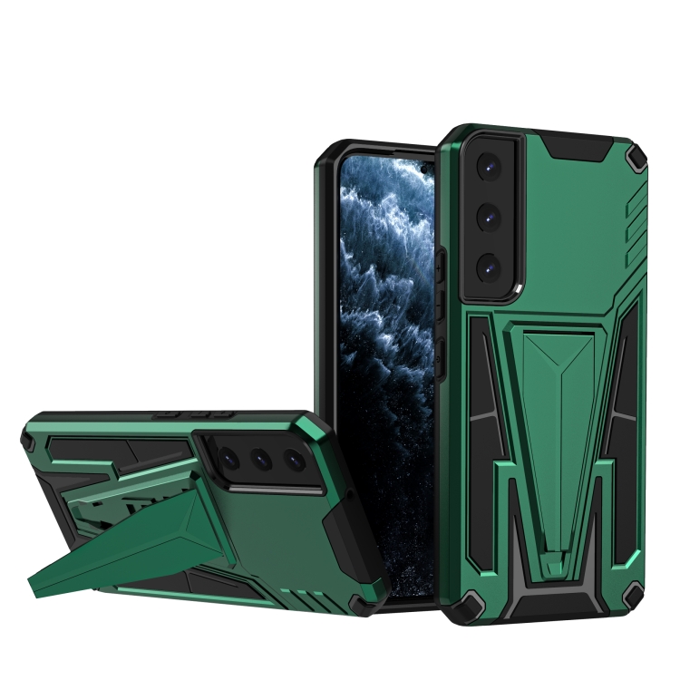 

For Samsung Galaxy S22 5G Super V Armor PC + TPU Shockproof Case with Invisible Holder(Dark Green)