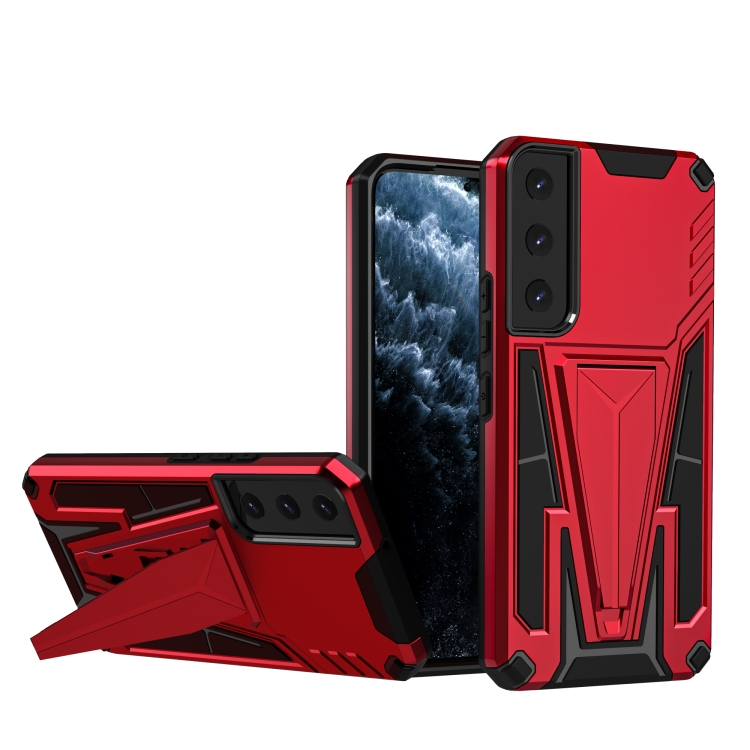 

For Samsung Galaxy S22 5G Super V Armor PC + TPU Shockproof Case with Invisible Holder(Red)
