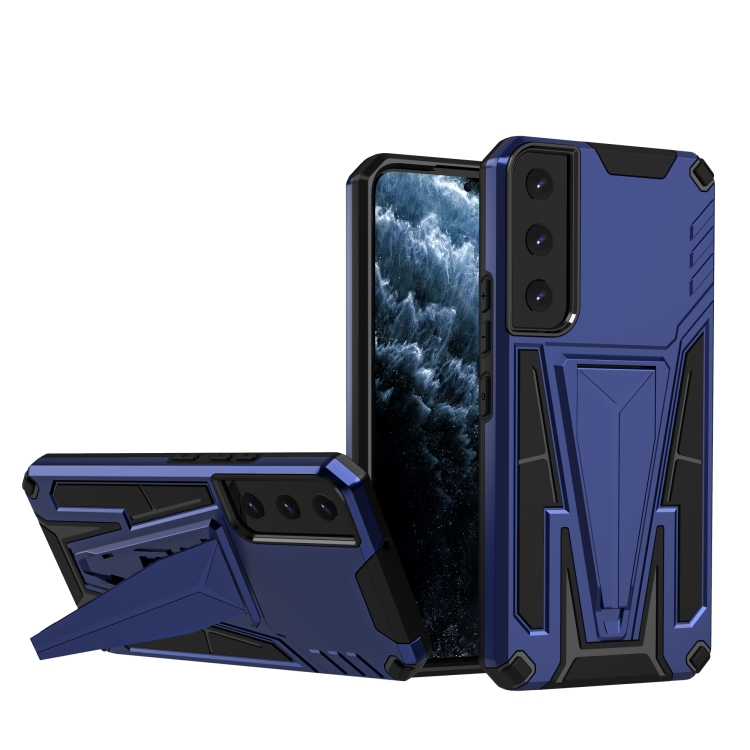 

For Samsung Galaxy S22 5G Super V Armor PC + TPU Shockproof Case with Invisible Holder(Blue)