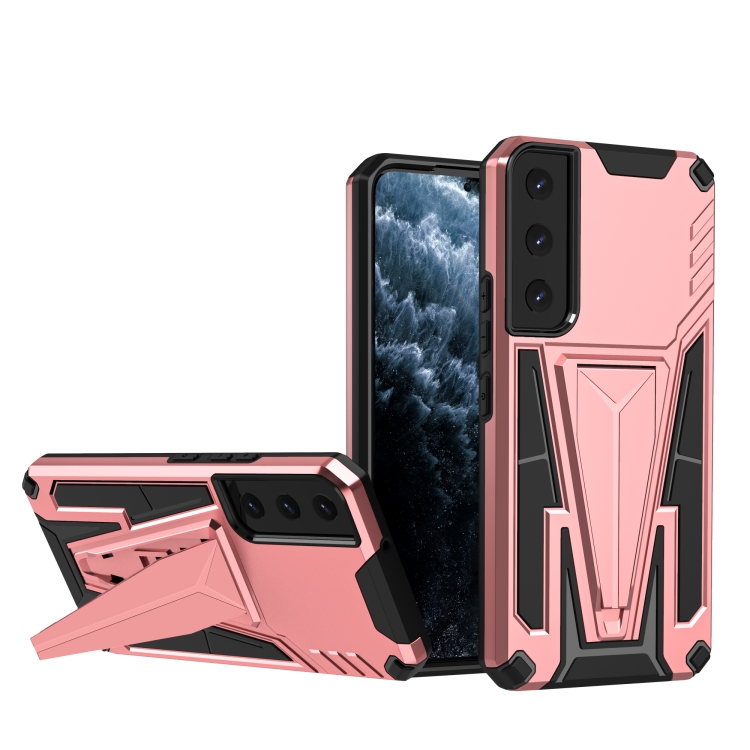 

For Samsung Galaxy S22 5G Super V Armor PC + TPU Shockproof Case with Invisible Holder(Rose Gold)