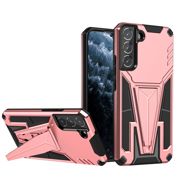 

For Samsung Galaxy S22+ 5G Super V Armor PC + TPU Shockproof Case with Invisible Holder(Rose Gold)
