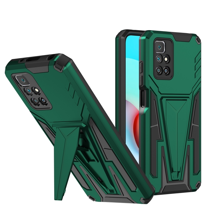 

For Xiaomi Redmi 10 Super V Armor PC + TPU Shockproof Case with Invisible Holder(Dark Green)