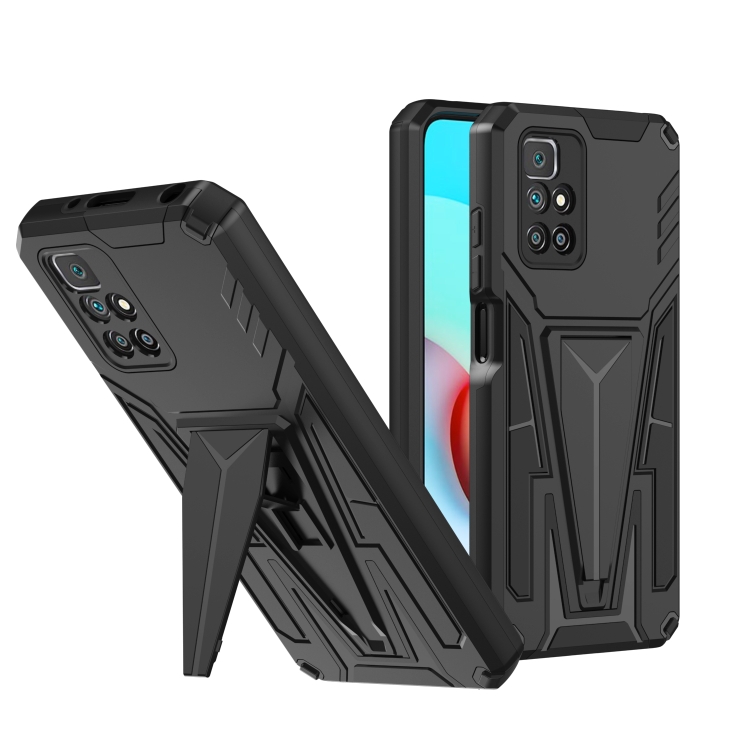 

For Xiaomi Redmi 10 Super V Armor PC + TPU Shockproof Case with Invisible Holder(Black)