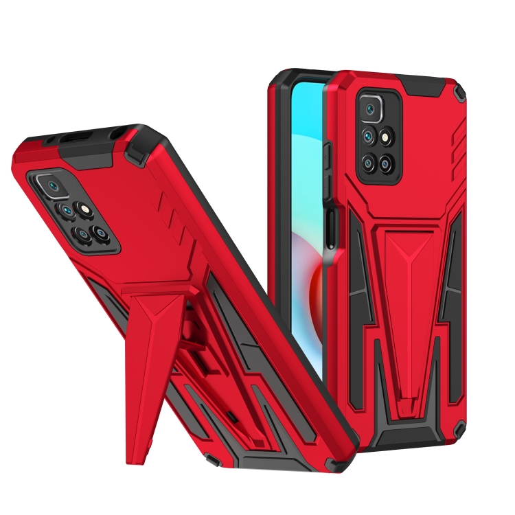

For Xiaomi Redmi 10 Super V Armor PC + TPU Shockproof Case with Invisible Holder(Red)