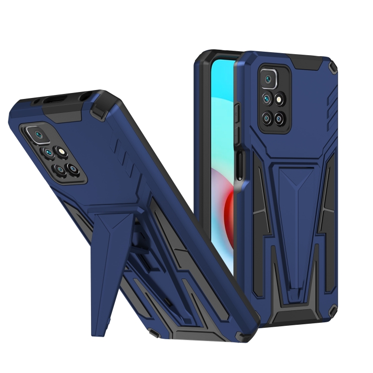

For Xiaomi Redmi 10 Super V Armor PC + TPU Shockproof Case with Invisible Holder(Blue)