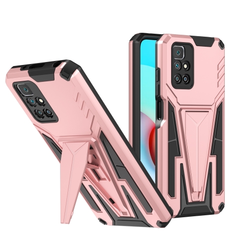 

For Xiaomi Redmi 10 Super V Armor PC + TPU Shockproof Case with Invisible Holder(Rose Gold)
