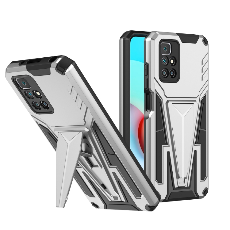 

For Xiaomi Redmi 10 Super V Armor PC + TPU Shockproof Case with Invisible Holder(Silver)