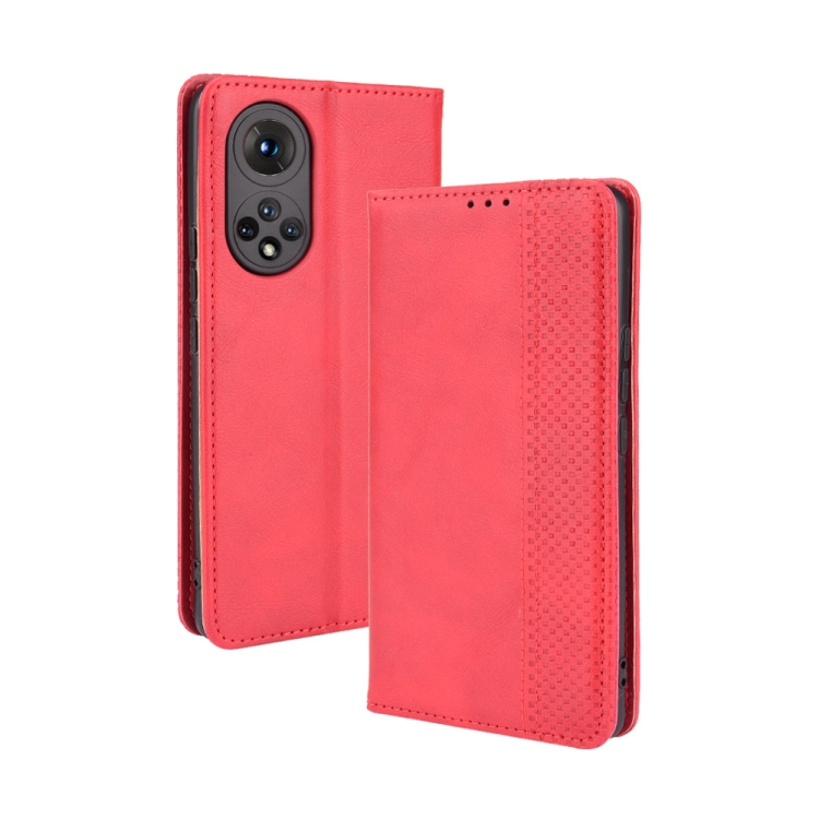 

For Honor 50 Magnetic Buckle Retro Crazy Horse Texture Horizontal Flip Leather Case with Holder & Card Slots & Photo Frame(Red)