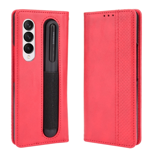 

For Samsung Galaxy Z Fold3 5G Retro Crazy Horse Texture Horizontal Flip Leather Case with Pen Slot(Red)