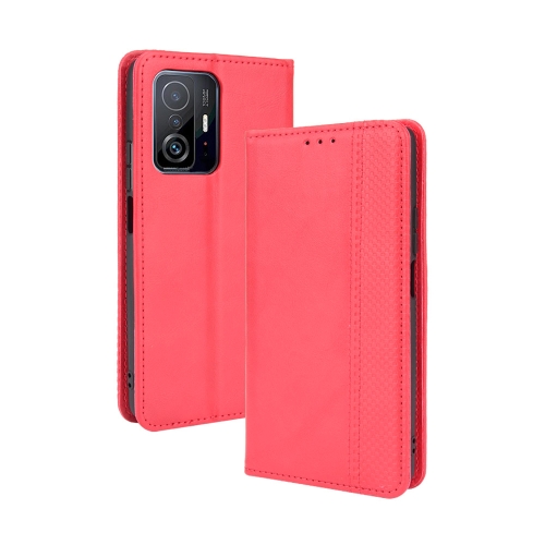 

For Xiaomi Mi 11T / 11T Pro Magnetic Buckle Retro Crazy Horse Texture Horizontal Flip Leather Case with Holder & Card Slots & Photo Frame(Red)