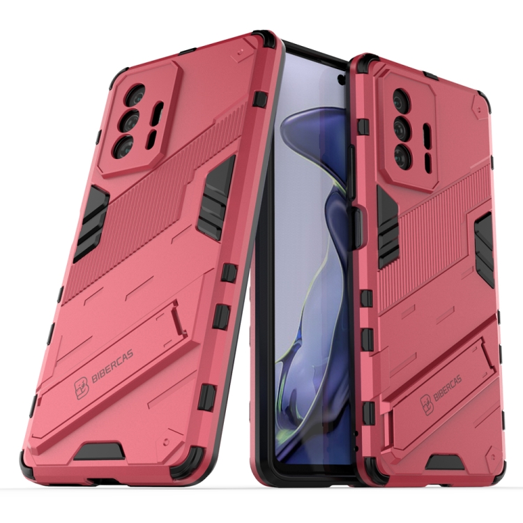 

For Xiaomi Mi 11T / 11T Pro Punk Armor 2 in 1 PC + TPU Shockproof Case with Invisible Holder(Light Red)