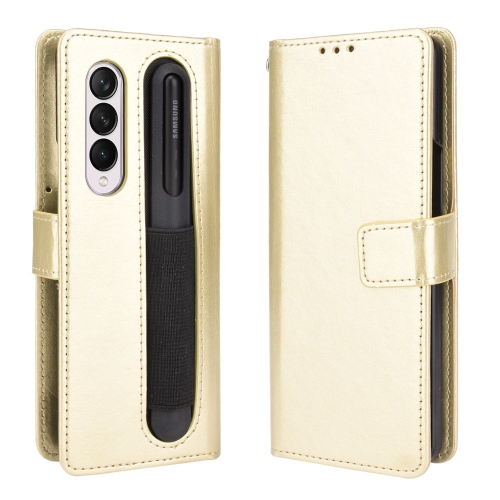 

For Samsung Galaxy Z Fold3 5G Crazy Horse Texture Horizontal Flip Leather Case with Pen Slot & Lanyard(Gold)