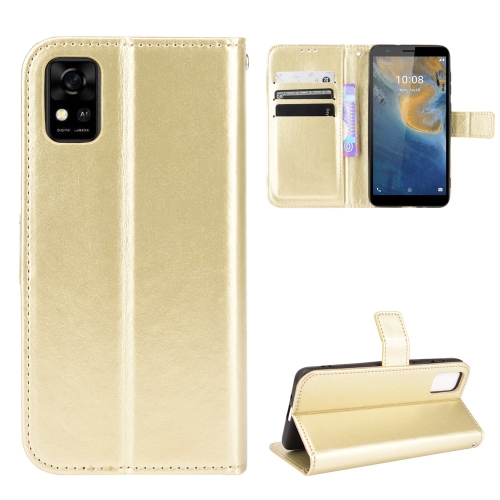 

For ZTE Blade A31 Crazy Horse Texture Horizontal Flip Leather Case with Holder & Card Slots & Lanyard(Gold)