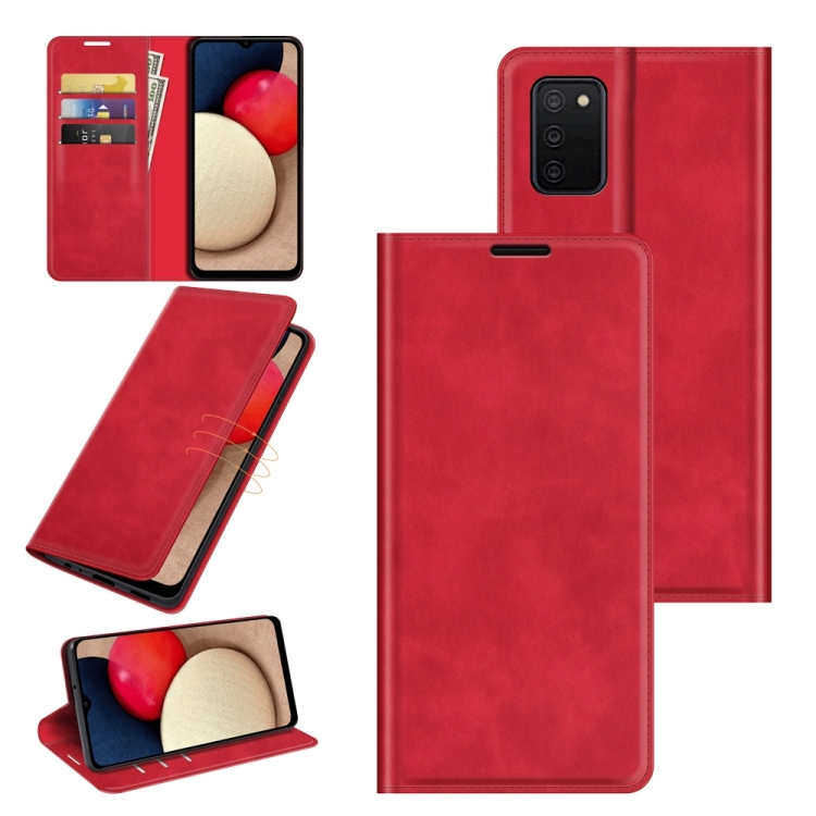 

For Samsung Galaxy A03s 166mm Retro-skin Magnetic Suction Leather Case with Holder & Card Slots & Wallet(Red)