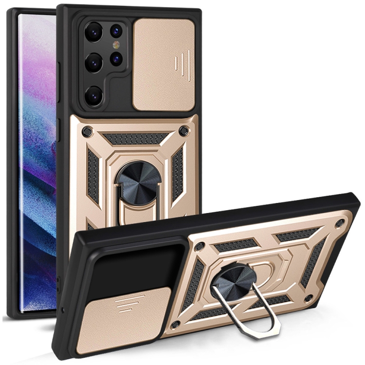 

For Samaung Galaxy S22 Ultra 5G Sliding Camera Cover Design TPU+PC Protective Case(Gold)