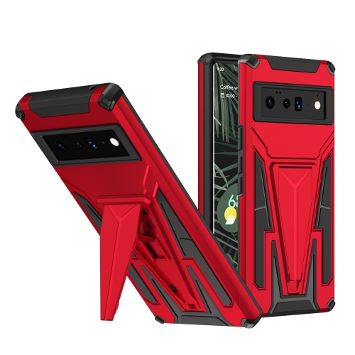 For Google Pixel 6 Pro Super V Armor PC + TPU Shockproof Case with Holder(Red)