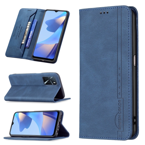 

For OPPO A16/A16S/A54S/A55 5G/A53S 5G Magnetic RFID Blocking Anti-Theft Leather Case with Holder & Card Slots & Wallet(Blue)