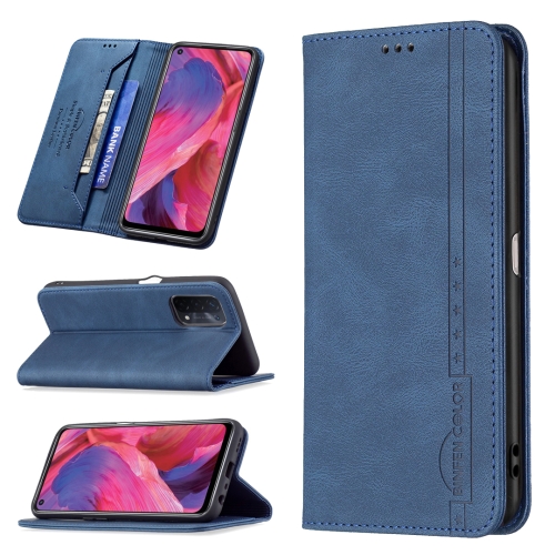 

For OPPO A74 5G / A93 5G / A54 5G Magnetic RFID Blocking Anti-Theft Leather Case with Holder & Card Slots & Wallet(Blue)