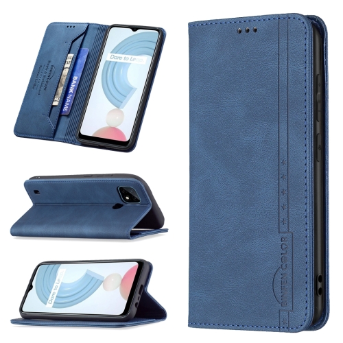 

For OPPO Realme C21 / C20 Magnetic RFID Blocking Anti-Theft Leather Case with Holder & Card Slots & Wallet(Blue)