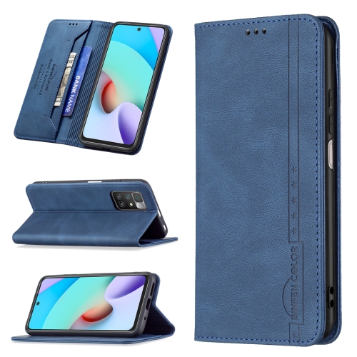 

For Xiaomi Redmi 10 Magnetic RFID Blocking Anti-Theft Leather Case with Holder & Card Slots & Wallet(Blue)